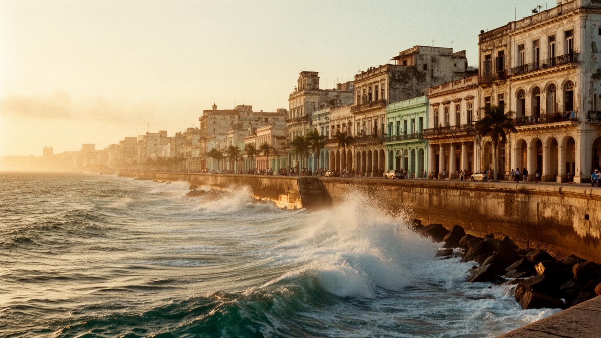 The Malecón seawall in Havana facing the Florida Straits